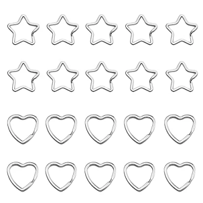 Imagen de HAOBIN Anillos De Llavero Estrella Metal Colgante Mini Estable,Como Y ArtesaníA,10 Piezas En Forma CorazóN,10