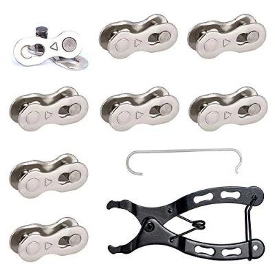 Imagen de Dtoterul 8 Pares Eslabones Perdidos de Bicicleta Cadena Falta Link para 6/7/8 Velocidad Conector Bici con Alicate Cadena, Plata