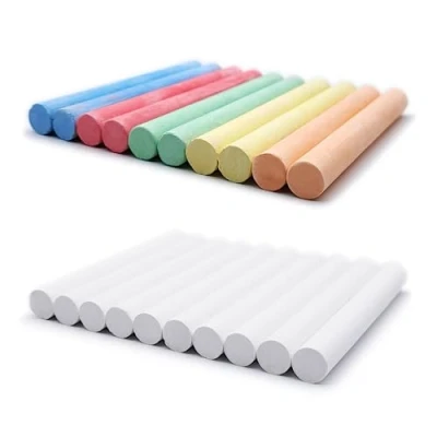 Imagen de Juego de 20 tizas blancas y colores para pizarra, 5 + blanco alto contraste escuela, oficina, estudio, manualidades, dibujo