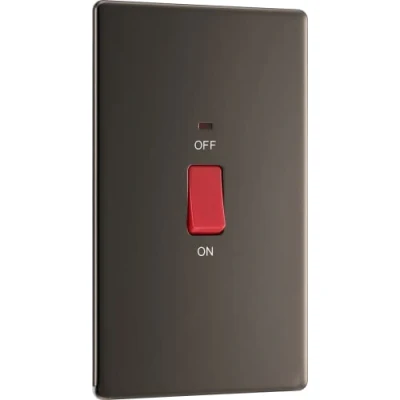 Imagen de BG Electrical FBN72 01 Plana sin Tornillos 45A Interruptor Placa indicadora Doble, níquel Negro, 250 V