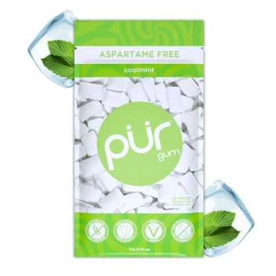 Imagen de PUR Gum Chicle Sin Azúcar Con Xilitol Vegano, Aspartamo y Gluten Natural Sabor a Coolmint, 55 Piezas (Paquete de 1)