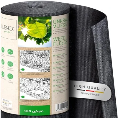 Imagen de LILENO HOME Fieltro contra malas hierbas para jardín, 50 m² [150 g/m²] Lámina jardín permeable al agua Fijaciones resistentes a las Resistente los rayos