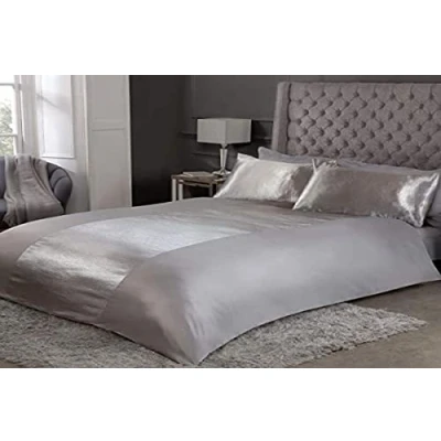 Imagen de Sleepdown Juego edredón con Fundas de Almohada 200 x cm, diseño Rayas, Color Gris Satinado, Poliéster, Doublé