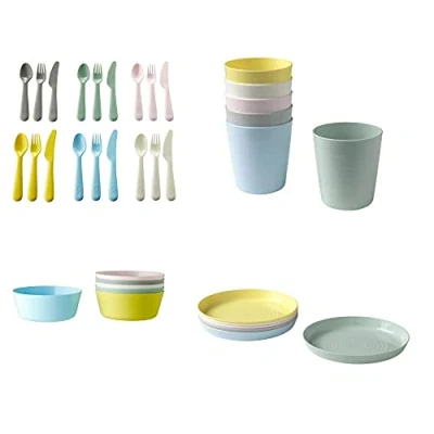 Imagen de 2 x niños 36 piezas de plástico libre BPA cubiertos para niños, cuenco, plato, vaso, colorido