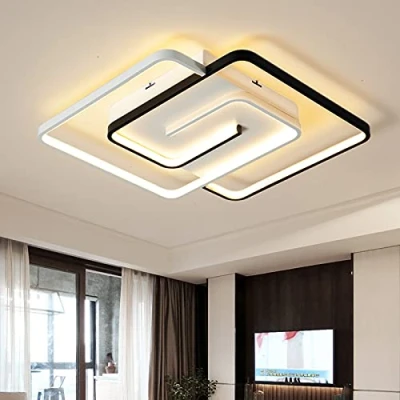 Imagen de Schindora Moderna lámpara de techo LED 36 W 50 cm con control remoto, Geometría Cuadrada Negro Blanco Regulable para sala estar, dormitorio, cocina