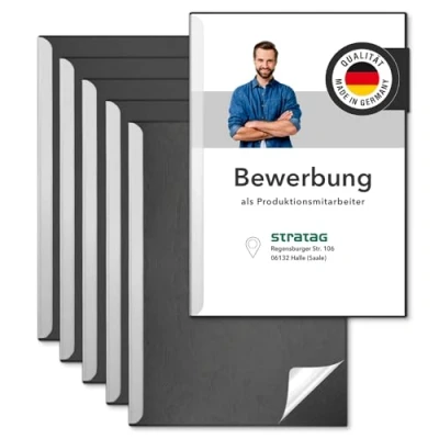 Imagen de STRATAG Start Basic Juego de 6 rieles sujeción para solicitudes (negro, unidades) con tapa transparente plástico PP y lomo cartón resistente 290 g/m², estructura piel (6 carpetas