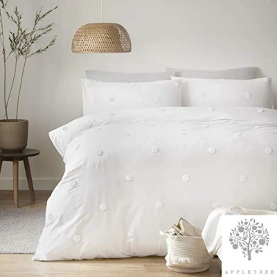 Imagen de Appletree Juego de Funda edredón Lunares Blancos, tamaño King (230 x 220 cm), Ropa Cama Blanca con 2 Fundas Almohada, 100% algodón súper Suave