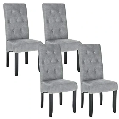 Imagen de WOLTU BH294hgr 4 Sillas de Comedor Set Cocina Asiento Acolchado Tapizado en Terciopelo Estructura Madera Sillón Gris Claro