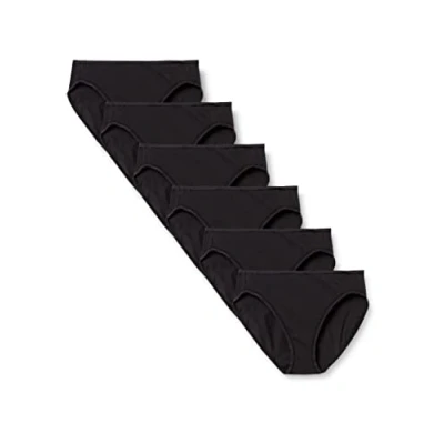 Imagen de Amazon Essentials Ropa Interior de algodón con Pernera Alta (Disponible en Tallas Grandes) Mujer, Pack 6, Negro, 42