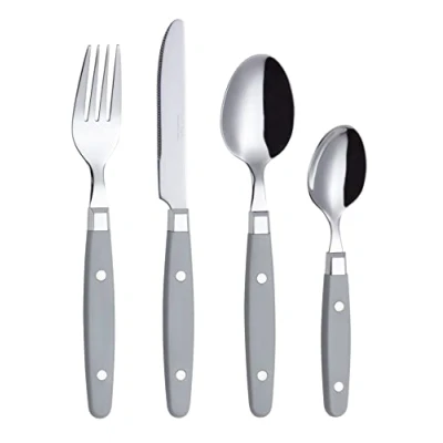 Imagen de Exzact Cuberterías 24 Piezas Acero Inoxidable con Asas de Remache artesanales/Cubiertos Estilo Retro 6 x Tenedores, Cuchillo, cucharas Mesa, té