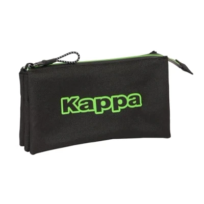 Imagen de Safta Kappa Black Portatodo Triple, Estuche Infantil, Niño, Ideal para Niños en Edad Escolar, Cómodo y Versátil, Calidad Resistencia, 22x3x12 cm, Color Negro