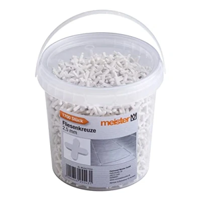 Imagen de Meister Espaciadores de azulejos 2,5 mm, práctico juego 1700 piezas, hecho polipropileno resistente, color blanco, accesorios para azulejos, ayuda colocación cruces