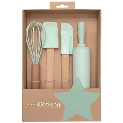 Imagen de ScrapCooking Juego de Utensilios para repostería Infantil (4 Utensilios: batidor, espátula, Cuchara, Rollo, Madera y Silicona, Tartas, Galletas, 1136