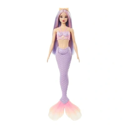 Imagen de Barbie Muñeca Sirena con Cabello de fantasía Rosa y Morado Diadema, Juguete corpiño Inspirado Conchas Cola Color Lavanda para niños niñas + 3 años, HRR06