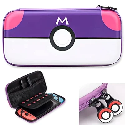 Imagen de estuche compatible con Nintendo Switch y OLED Lindo rígido de transporte Funda protectora almacenamiento para 10 juegos, consola accesorios fanáticos Mario Púrpura