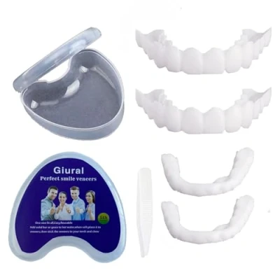 Imagen de Frenzify 2 Series Cosméticas Carillas Dentaduras Snap on Veneers Smile Dientes Reutilizable Cubrir Faltantes,Rotos,Deformidad para Hombres Y Mujeres Alta Baja