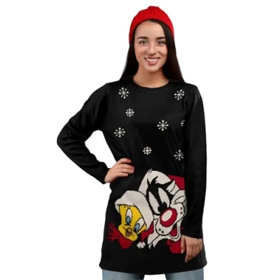 Imagen de United Labels Looney Tunes vestido de punto para mujer, Año Nuevo y Tweety, negro, manga larga, invierno, Navidad, Negro , XL