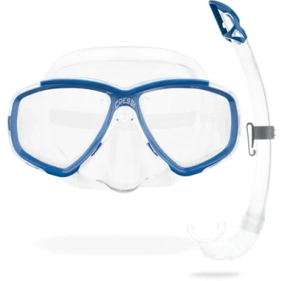 Imagen de Cressi Combo Set Estrella + Mexico Conjunto Combinado de máscara Buceo y Snorkel, Unisex Adulto, Transparente/Azul, Talla Única