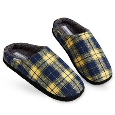 Imagen de DUNLOP Zapatillas Casa Hombre, Pantuflas Hombre De Forro Polar Suave, Con Suela Antideslizante Talla 41 46 (45, Azul Marino/Mostaza, numeric_45)
