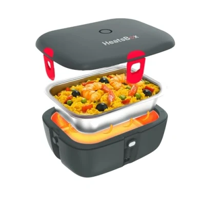 Imagen de Faitron HeatsBox Go Fiambrera Eléctrica para Calentar Alimentos sin BPA, Con Aplicación Controlable, Batería Integrada, Termica de Acero Inoxidable a Prueba Fugas (925 ml), 100 W