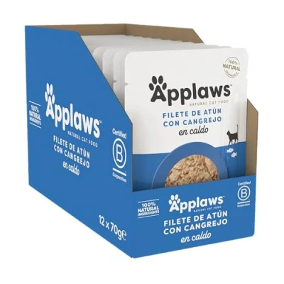 Imagen de Applaws 100% Natural Wet Cat Food, Tuna Fillet with Crab in Broth Pack of 12 x 70g Pouch