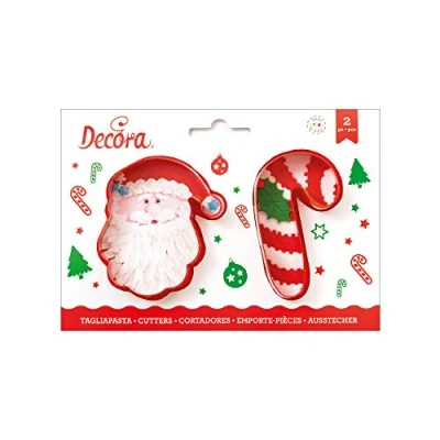 Imagen de 0255068 DECORA KIT 2 CORTADORES DE PLÁSTICO PAPÁ NOEL Y BASTÓN CARAMELO