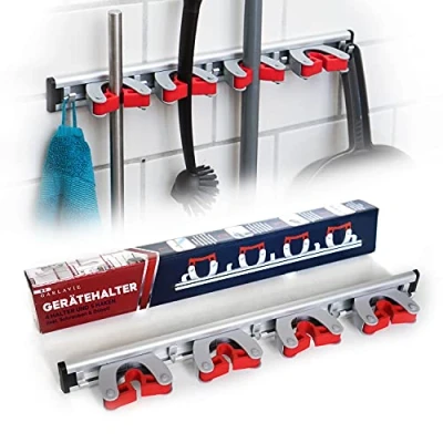 Imagen de Garlavie Colgador Escobas y Fregonas de Pared 4 Soportes 5 Ganchos (45 cm) Soporte Organizador Herramientas Jardinería