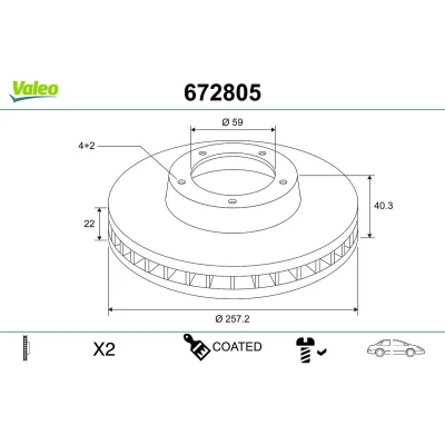 Imagen de VALEO Disco de freno FIAT: Stilo Hatchback, BRAVO 2, Punto II ALFA ROMEO: MiTo, 155, 145, PEUGEOT: Bipper Furgón, Tepee 672805