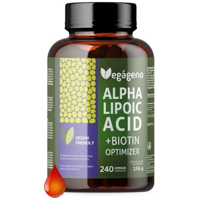 Imagen de Acido Alfa Lipoico (ALA) + BIOTINA Optimizer 600 mg. 240 Cápsulas vegetales. Suministro para 4 meses. Máxima Absorción. Antioxidante Natural. Sin Gluten. Non GMO. Aptos Veganos