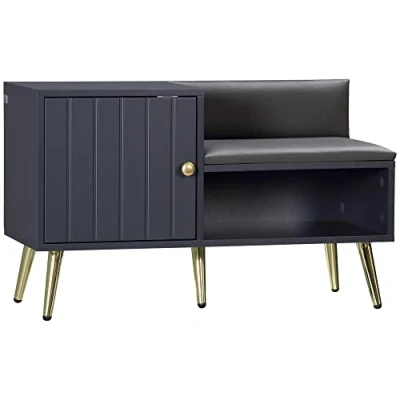 Imagen de HOMCOM Banco Zapatero Mueble con Asiento Cojín y Estante Abierto para 4 Pares de Zapatos Entrada Recibidor Salón Pasillo 80x33x49 cm Gris