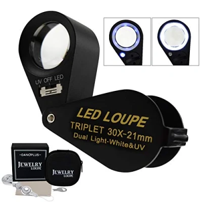 Imagen de 30x Lupa Joyería LED UV Ligero 21mm Acromático Trillizo Lente Óptico Vaso Bolsillo Joya Aumentador Herramienta Joyero, Sello Filatelista, Acuñar Numismático