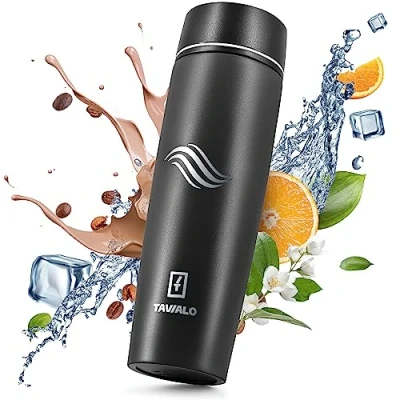 Imagen de TAVIALO Botella de Agua Acero Inox Termica 460ML. Ecológica Sin Bpa. Con aislamiento frío/calor. Práctica Ligera y Elegante. Lavable en lavavajillas. (Negro)