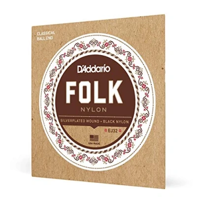 Imagen de D&#039;Addario cuerdas guitarra Española de EJ32 Folk Nylon, para con extremo bola, agudos nailon negro/entorchado en plata, 028&#039; 045&#039;