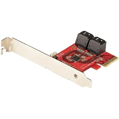 Imagen de StarTech.com Tarjeta PCIE Controladora SATA de 4 Puertos Expansión PCI Express 6Gbps Perfil Bajo/Completo Conectores Apilados ASM1164 sin RAID (4P6G CARD)