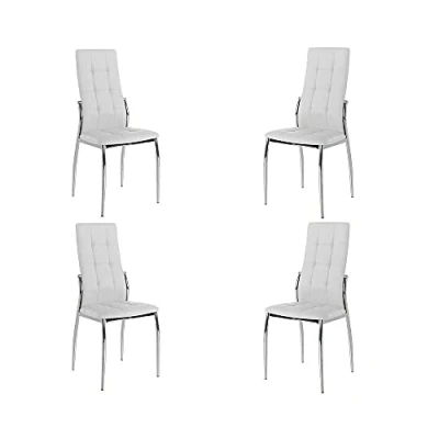 Imagen de MOMMA HOME Set de 4 Sillas Modelo Cami Color Bllanca/Plata Material Ecopiel/Metal Cromado Medidas 46 x 54 101 cm