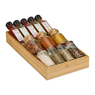 Imagen de Relaxdays Especiero Cajones, Soporte Especias Cocina, 3 Niveles Oblicuos, Horizontal, Bambú, 5x20x37 cm, Marrón Natural