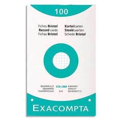 Imagen de Exacompta 13603E Funda de 100 fichas Bristol, 125/200 5 x 5, perforada, color blanco , 125 200 cm