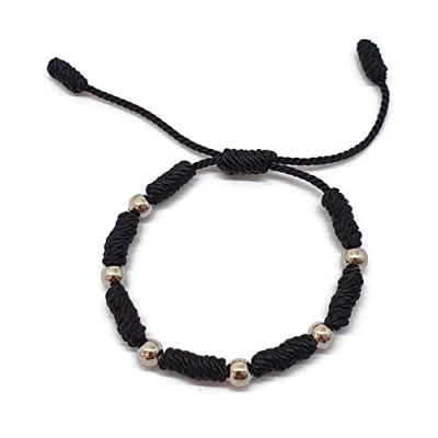 Imagen de MYSTIC JEWELS by Dalia Pulsera Kabbalah cordón 7 Nudos de Hilo Rojo con Bolas Unisex Ajustable protección Mal Ojo, Buena Suerte, Good Luck (Negro)