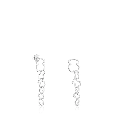 Imagen de TOUS Pendientes Largos de Plata Primera Ley para Mujer con Cierre a Presión, Motivo Osos, Versátil y Elegante, Colección Carrusel