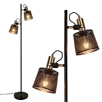 Imagen de Newrays Lámparas de pie red metal hierro negro retro industrial 2 vías con enchufe interruptor ajustable para sala estar dormitorio oficina