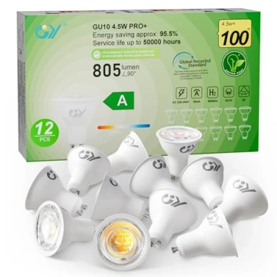 Imagen de GY GU10 led spot 4.5W bombilla gu10, Luz neutra 4000K 805 Lumen, equivalentes a 100W, ángulo de haz 36, bajo consumo,No Regulable,12 piezas