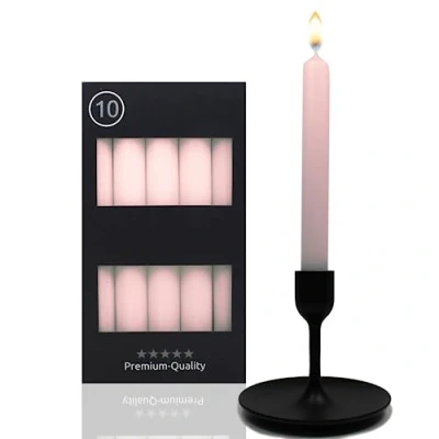 Imagen de Candelo Juego de 10 velas rosas 18,5 cm con 7,5 horas combustión, ideales para candelabros y candelabros, perfectas cualquier ocasión