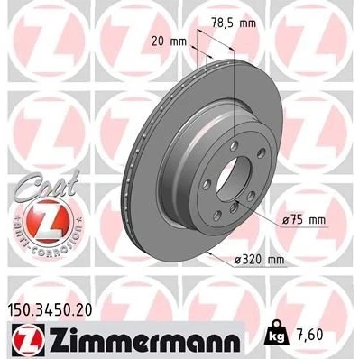 Imagen de ZIMMERMANN COAT Z 150.3450.20 Disco de freno 320 20 6/5 5 120 ventilación interna revestido altamente carbonizado BMW: X6, X5