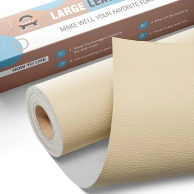 Imagen de Kit de Reparación Cuero para Muebles, Parche Autoadhesivo 40x160 cm, Adhesivo Tapizar Asientos Automóviles, Sofás, Barcos, Sofás Sillas Crema