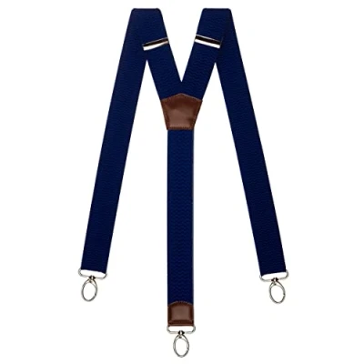 Imagen de Olata Tirantes Anchos Resistentes Forma De y con Cuero Marrón Clips Mosquetón 4 cm. Azul Real