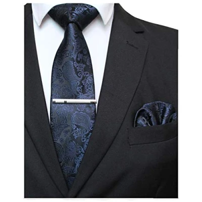 Imagen de JEMYGINS Conjunto de Corbata y Pañuelo para Hombre Elegante Paisley Graziös con Pinza Oro2