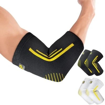 Imagen de BRACOO Coderas de Compresión (Paquete 2) Mangas para Codos Tenista, Golfista, Tendinitis, Artritis, Pesas y Epicondilitis, EE92 (Negro, L)