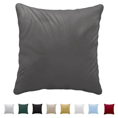 Imagen de Twinzen Funda de Almohada 40x40 100% Algodón Jersey 150 g/m² Antracita con Cremallera 40 x cm Certificado Oeko Tex Ultra Suave y Transpirable