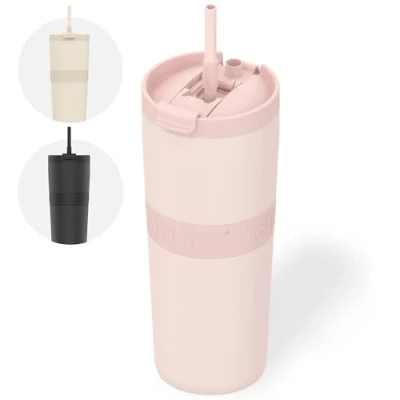 Imagen de ONYX Botella de agua con pajita para niños y adultos Taza térmica acero inoxidable Travel Mug Recipiente motivador Vaso la Escuela (rosa, 0.7L)