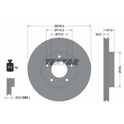 Imagen de TEXTAR 92146500 Disco de freno 278 24 05/05 114,3 ventilación interna sin perno sujeción rueda, buje rueda MAZDA: Tribute Wagon